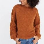 Madewell  Cable-Sleeve Boatneck Boxy Cropped Wool Sweater in Saddle Brown Size XS Photo 0
