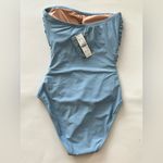 J.Crew NEW Ruched Bandeau One Piece Swimsuit Blue Mist removable strap Photo 5