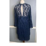 Kachel Anthropologie Blue Lace Overlay Tiered Sweetheart Long Sleeve Dress 12 Photo 4