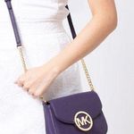 Michael Kors Fulton Leather Flap Crossbody Bag, Purple & Gold Tone Retail $208 Photo 0
