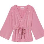 LAKE Pajama DreamModal Kimono Robe Wrap Top Red and White Striped Medium Photo 4