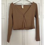 H&M tan ribbed cropped cardigan button front large Photo 1