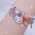 Hello Inspired Kitty Charm Bangle Bracelet Pink Photo 1