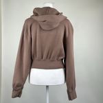 ZARA  Women’s Light Brown Long Sleeve Drawstring Cropped Hoodie Sweatshirt Small Photo 4