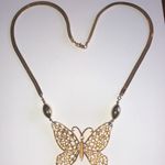 HUGE Vintage Gold Tone CZ Rhinestones Cutout Butterfly Pendant Necklace Photo 5
