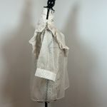 ICHI Cream Ruffle Sheer Dot Blouse Pintuck Front Script Print Romantic Boho Top Tan Photo 3