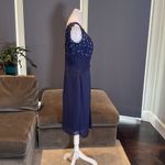 Women’s Blue Chiffon Lace Appliqué Sleeveless Dress with Matching Jacket Size 10 Blue Photo 3