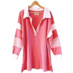 Free People  We The Free Pink Clean Prep Polo Long Sleeve Oversized Size M Photo 4