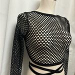 Black Mesh Long Sleeve Top swim cover up crop top Medium NWOT Photo 1