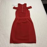 Parker Red Boomerang Knit Bodycon Cold Shoulder Dress Sz S Small $298 Poinsettia Photo 9