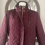 Cole Haan Burgundy Quilted Long Jacket w/Brown Leather Trim, NO BELT XL $260 Photo 13
