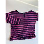 Talbots navy blue hot pink striped tie waist keyhole neckline top Size M Photo 9