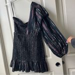 Farm Rio Lurex Stripes Mini Dress One Shoulder Statement Sleeve M Photo 4