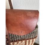 Handmade Rare Sisal Woven Striped Tote Bag with Leather Flap Double Handles Photo 8