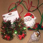 Festive Christmas Holiday Santa Jingle Bell Necklace Tinsel Earrings Jewelry Set Red Photo 0