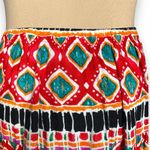 Vintage 90s Crinkle Maxi Skirt Red Teal Diamond Print Elastic Waist Tiered Black Size M Photo 3