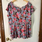 Torrid  Floral Print Blouse Smocked Waist‎ Tie Back Plus Size Top 3 Photo 6