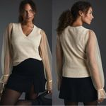 Maeve Anthropologie Beige Organza Sleeve Sweater Blouse Size M Photo 1