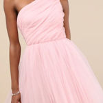 Lulus  Exceptional Moments Light Pink Swiss Dot One-Shoulder Mini Dress Size S Photo 0