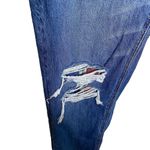 American Eagle Mom Straight Jean Blue Jeans Denim Ripped Plaid Patch Size 16 Photo 2