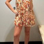 Free People off white floral shimmery sleeveless pleated mini dress Photo 0