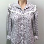 Prairie Cottagecore Dainty Feminine Modest Micro Floral Ruffle 80s Button Shirt Photo 0