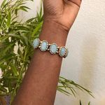 Gold tone Faux Turquoise Gemstone Blue Beaded Stretch Bracelet Bangle. Great for Layering #Boho #western #indie #hippie #cottagecore Photo 0