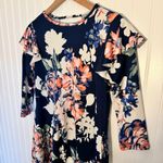 Annabelle Womens Floral 3/4 Sleeve Dress with Ruffled Shoulders & Pockets Size S Blue Photo 1