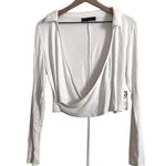Fashion to figure NWT Plus Size White Ribbed Long Sleeve Crop Wrap Blouse Top Photo 0