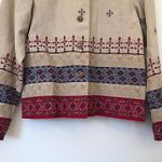 Coldwater Creek Beige Tan Red Blue Cross Stitch Linen Etc Shacket Jacket Medium Photo 5
