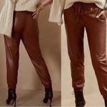 A New Day  Faux Leather High Waisted Joggers Pants Brown Cuffed Ankle Photo 3