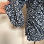Boden ‘Elodie’ Long Sleeve Wrap Top Geometric Pattern Ruched Women’s Size 12 Blue Photo 5