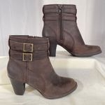 Clarks Clark’s Brown Leather Zip High Heels 2” Ankle Boots Bootie Casual Sz 7M Buckles Photo 0