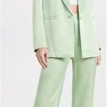 Alice + Olivia Denny Satin Single Breasted Boyfriend Blazer Green Tea Size 6 New Photo 1