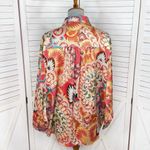 JODIFL  Boho Printed Satin Button Up Blouse Shirt Orange Multi Large Photo 4