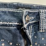 Petrol Blue Denim Mini Skirt Rhinestone Women 4 Western Y2k Frayed Hem Festival Photo 3