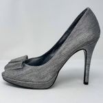 Stuart Weitzman silver pewter Bowright peep toe bow platform pumps size 8 Photo 7
