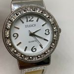 Studio women watch silver tone 32mm round quartz analog cuff bracelet running Photo 1