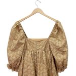 Storia  Puff Sleeve Mini Babydoll Dress Tan Floral Textured Square Neck Sz Small Photo 5