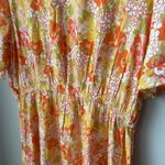 Rewind  Floral Bright Colorful Button Front Flutter Sleeve Skater Dress Photo 6