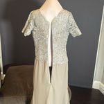 Women’s Full Length Gray Chiffon & Lace Appliqué Formal Dress Zip Back Size 10 Photo 7
