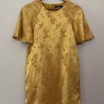 Lulus Blossom Golden Yellow Floral Jacquard Shift Dress Lightweight Satin Sz S Photo 10
