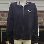 PINK - Victoria's Secret PINK Victoria’s Secret black zipup hoodie w/ dog logo / M / Excellent condition Photo 0