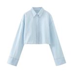 ZARA Linen chambray TOP Light Blue Crop Shirt XSMALL Photo 3