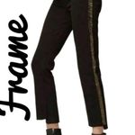 frame denim Frame Le High Hi Rise Straight Gold Sparkle Velvet Trim Black Jeans Photo 3