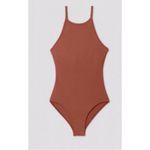 Girlfriend Collective NWT | Ribbed Copper Marlow High Neck Bodysuit Sz. Small Photo 4