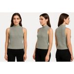 Miou Muse Top Womens Size Medium Grey Sleeveless Mock Neck Ribbed Knit‎ Gray Photo 1