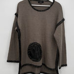 Kaktus Brown Textured Crewneck Sweater Black Boho Size Medium Acrylic Tan Photo 0