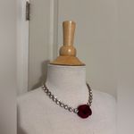 ZARA Red Rose Necklace Choker Clear Stone Silver Statement Piece Formal Photo 1