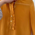 H&M  Women’s Golden Mustard Yellow Ruffle Henley Button Blouse Size 2 EUC Photo 2